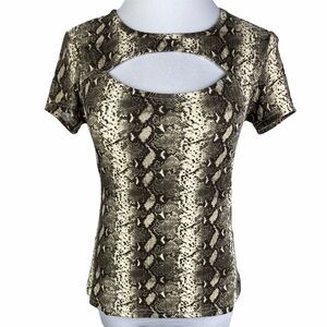 Vine & Valley Snakeskin Print Window Neckline‎ Top Women's Junior Large Tan NWOT